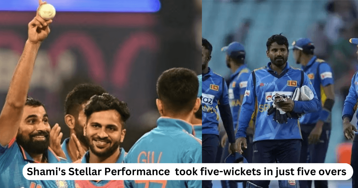 mohammed shami celebrates after taking 5 srilankan wickets